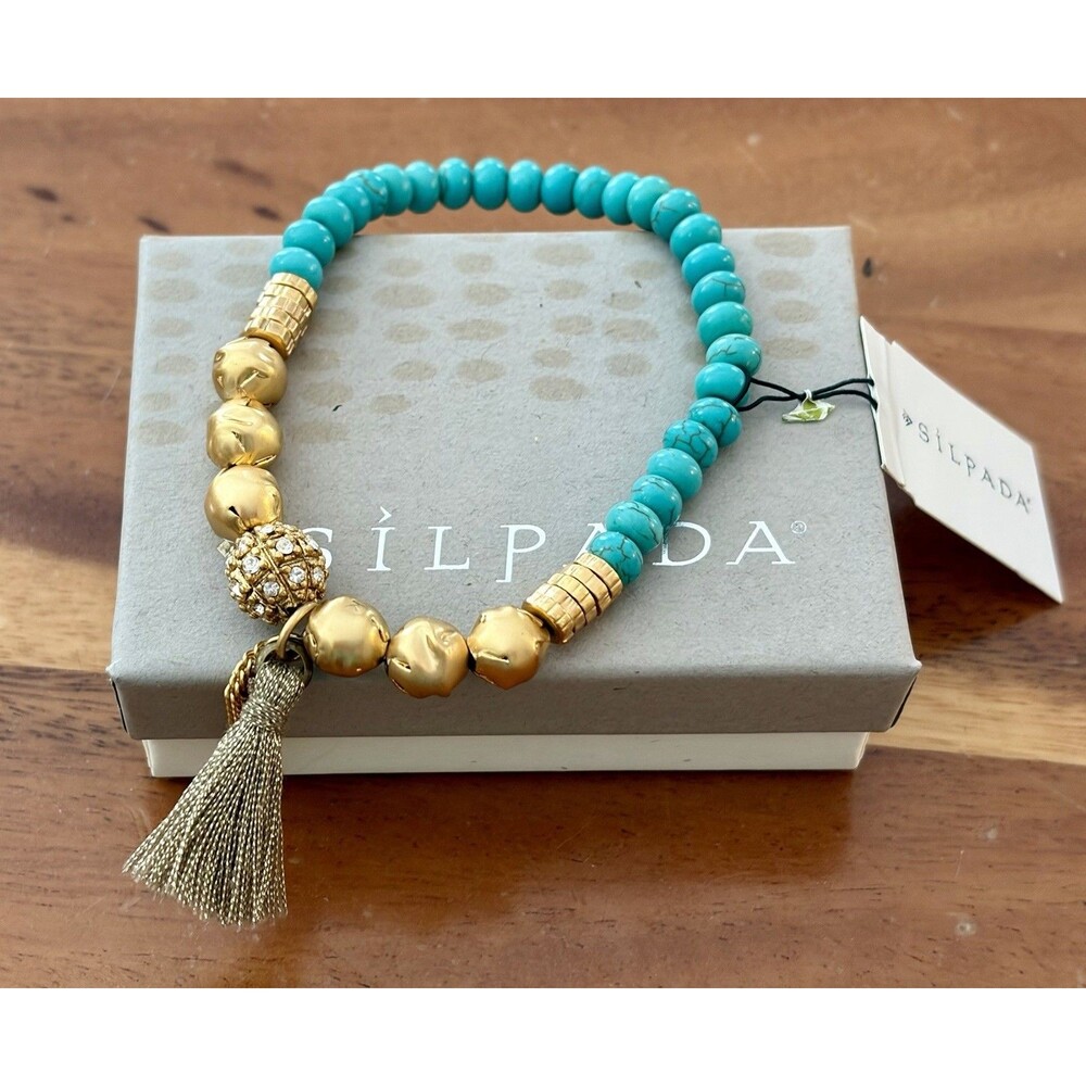 SILPADA “Caribbean Cool” Stretch Bracelet - Turquoise & Brass - KRB0039 - NWT